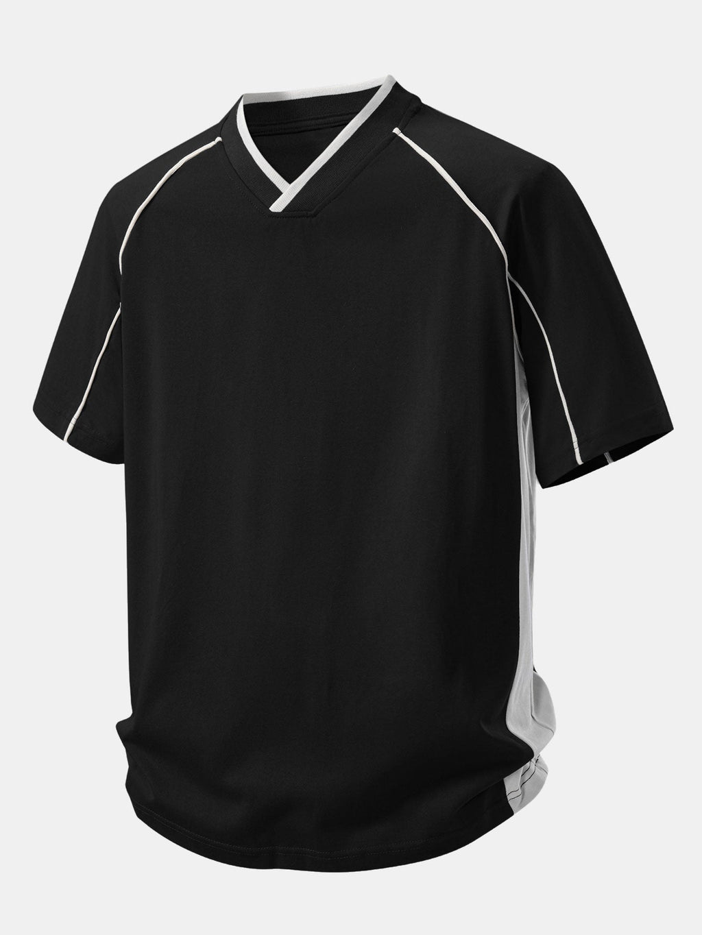 V-Neck Raglan T-Shirt with Contrast Piping