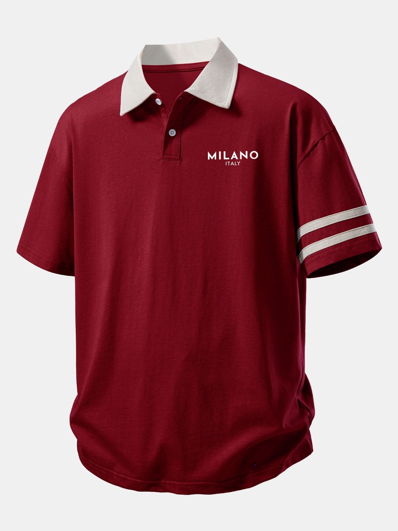 Relaxed Fit Milano Print Polo Shirt with Contrast Collar