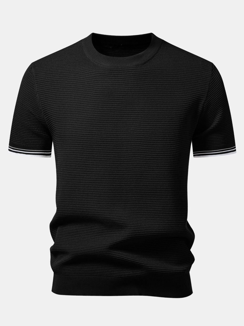 Ribbed Knit T-Shirt with Contrast Stripe Trim