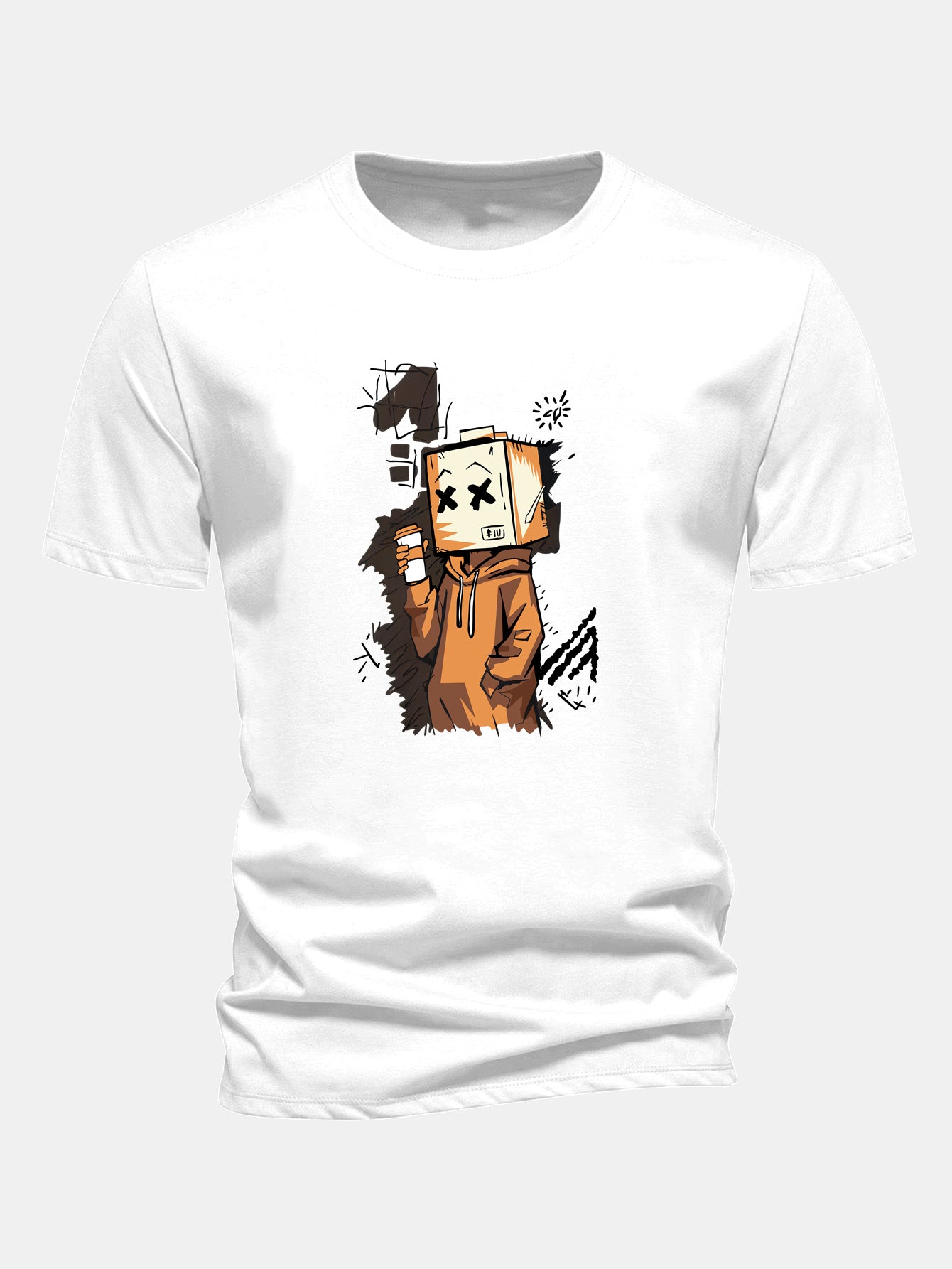 Classic Fit Cotton T-Shirt with Cartoon Box Head Design