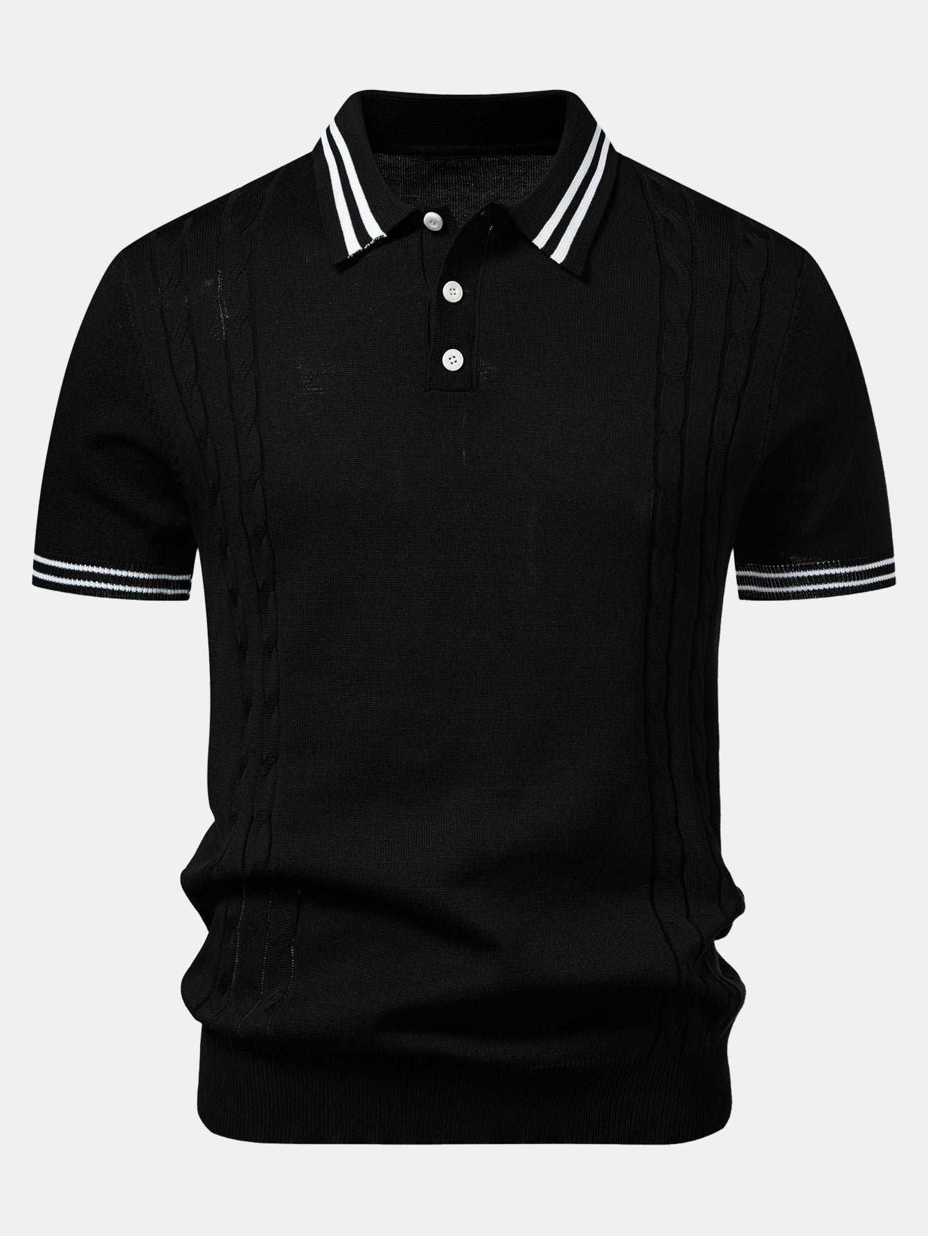 Twisted Jacquard Knit Polo with Contrast Trim & Slim Fit Tapered Trousers