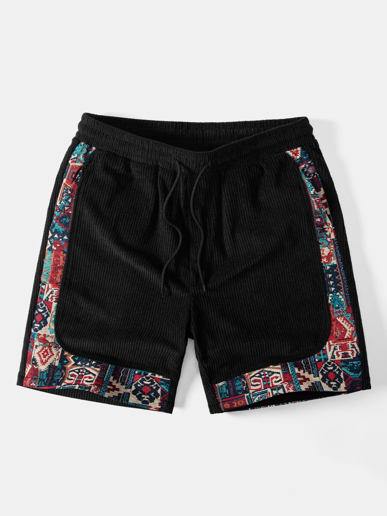 Geometric Ethnic Jacquard Patchwork Corduroy Shorts