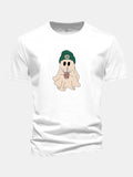 Regular Fit Dark Green Cotton T-Shirt with Ghost Print