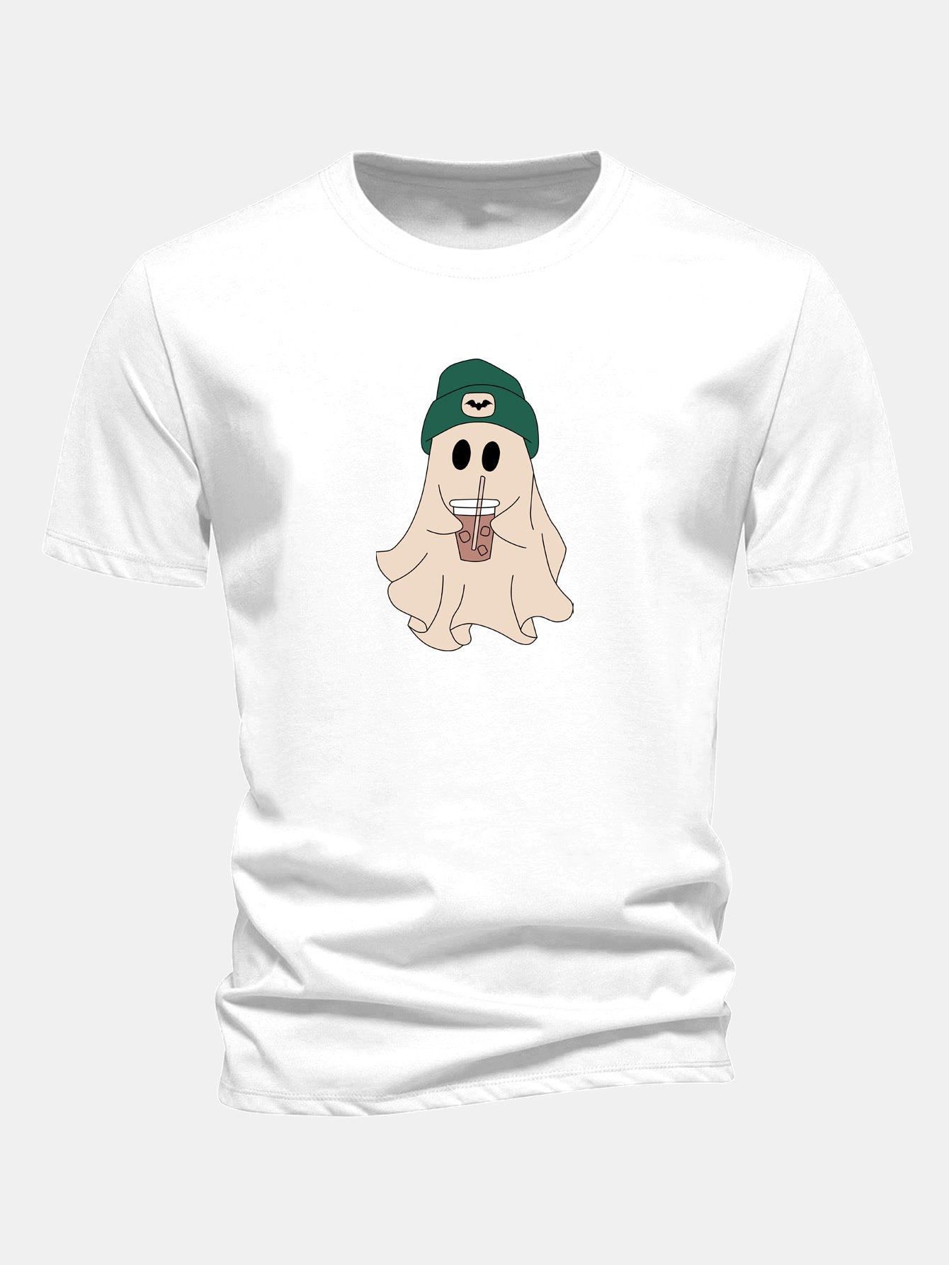 Regular Fit Dark Green Cotton T-Shirt with Ghost Print