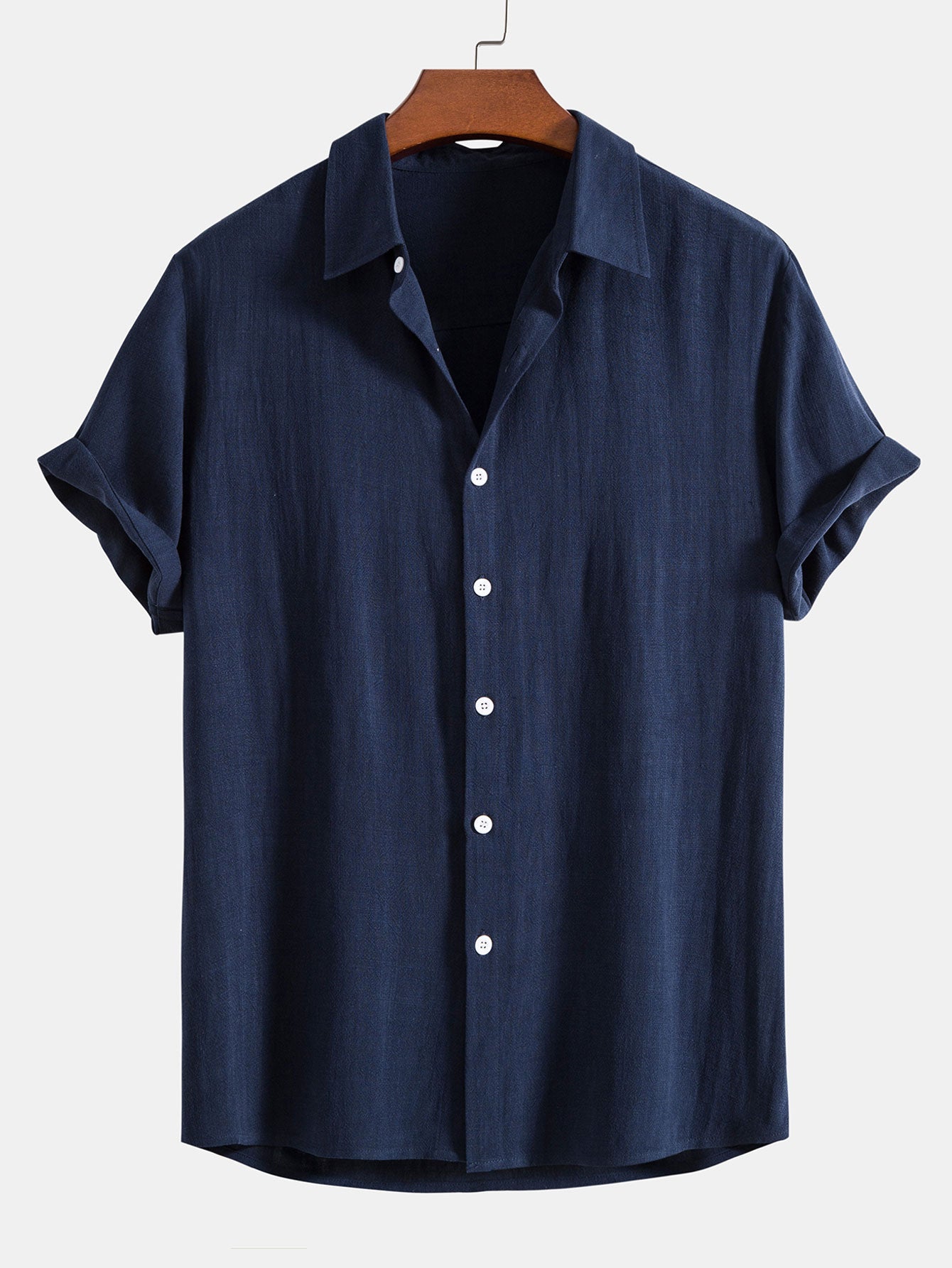 Linen-Rayon Blend Button-Up Shirt with Crinkle Textured 5" Drawstring Shorts
