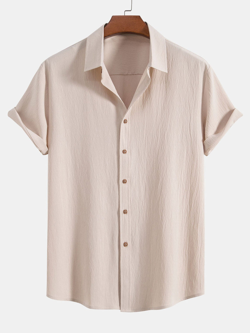 Textured Crinkle Button-Up Shirt with Straight-Leg Trousers