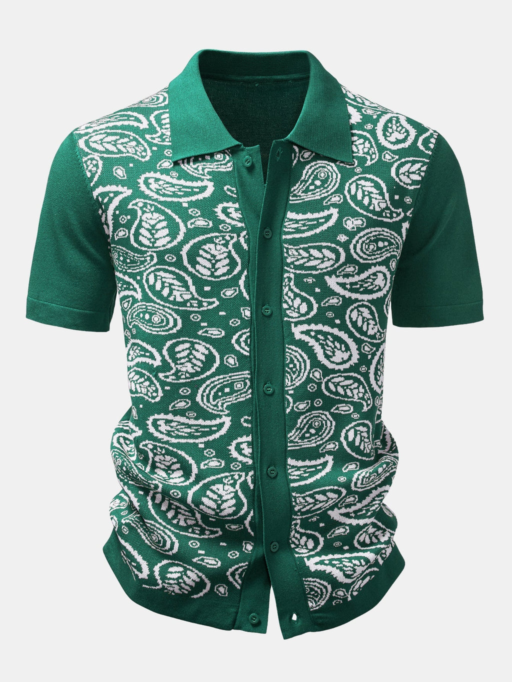 Paisley Knit Button-Up Shirt and Matching Knit Shorts