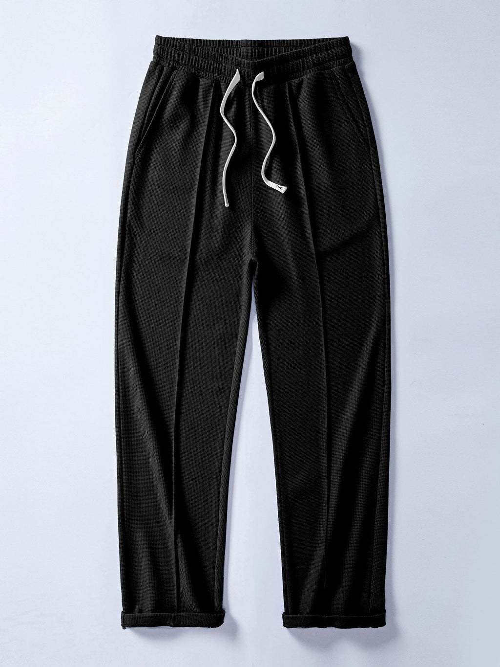 Comfortable 2-in-1 Notched Collar Waffle T-Shirt & Pleated Waffle Straight Leg Pants