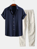 Geometric Jacquard Button-Up Shirt with Straight-Leg Linen Trousers