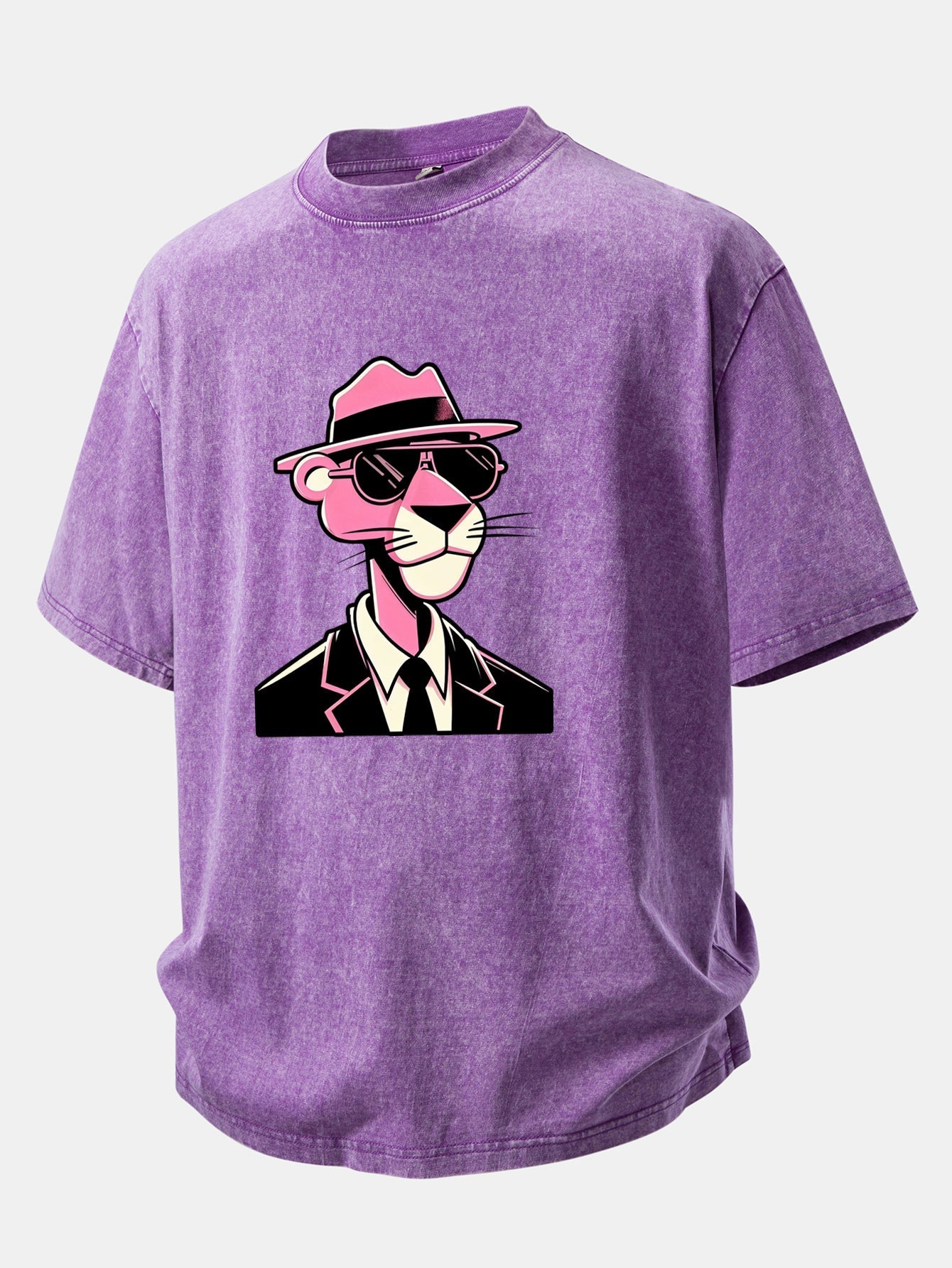 Distressed Pink Panther Print Drop Shoulder T-Shirt for Gentlemen