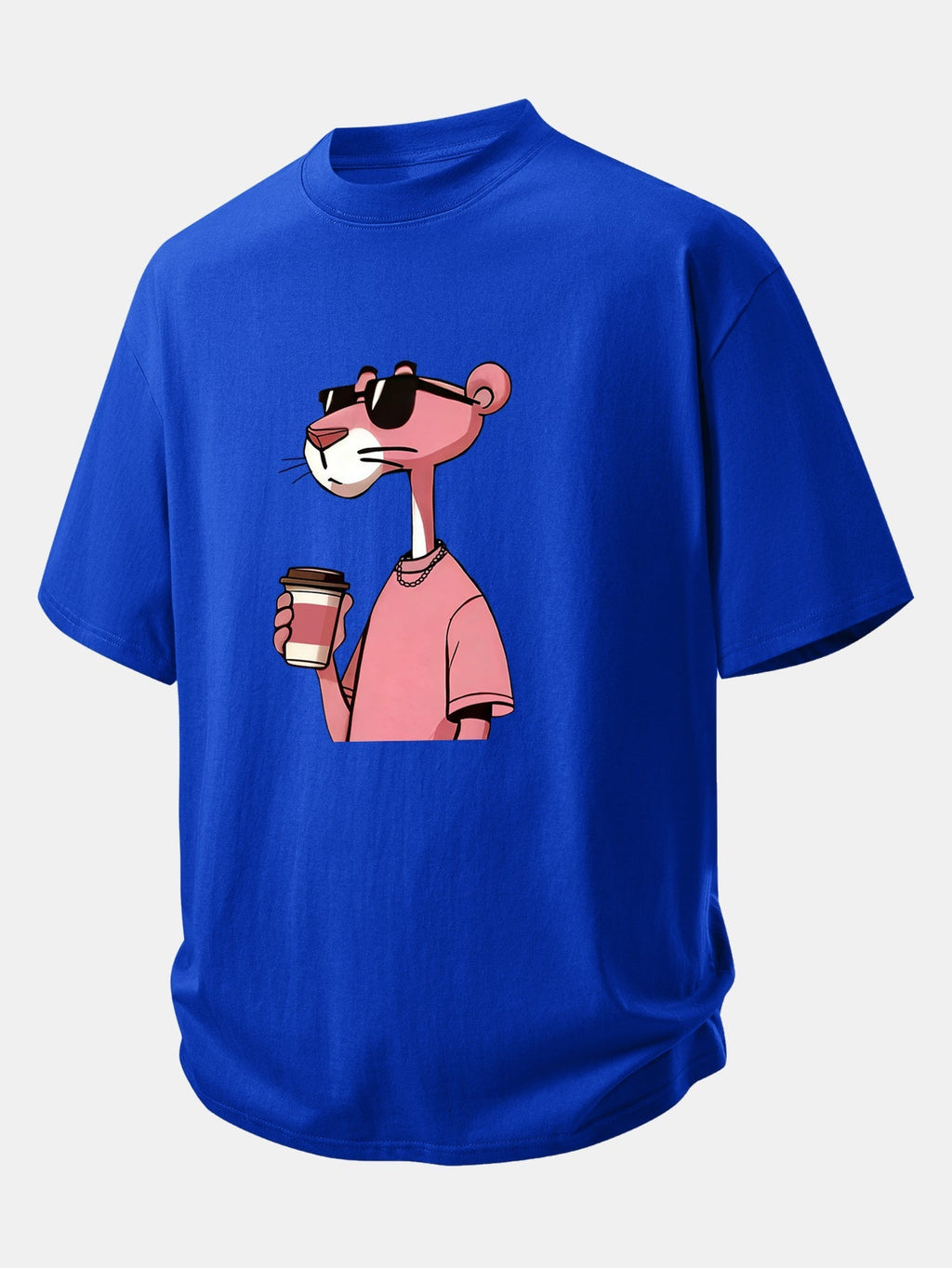 Casual Fit Pink Panther Coffee Print Cotton Tee