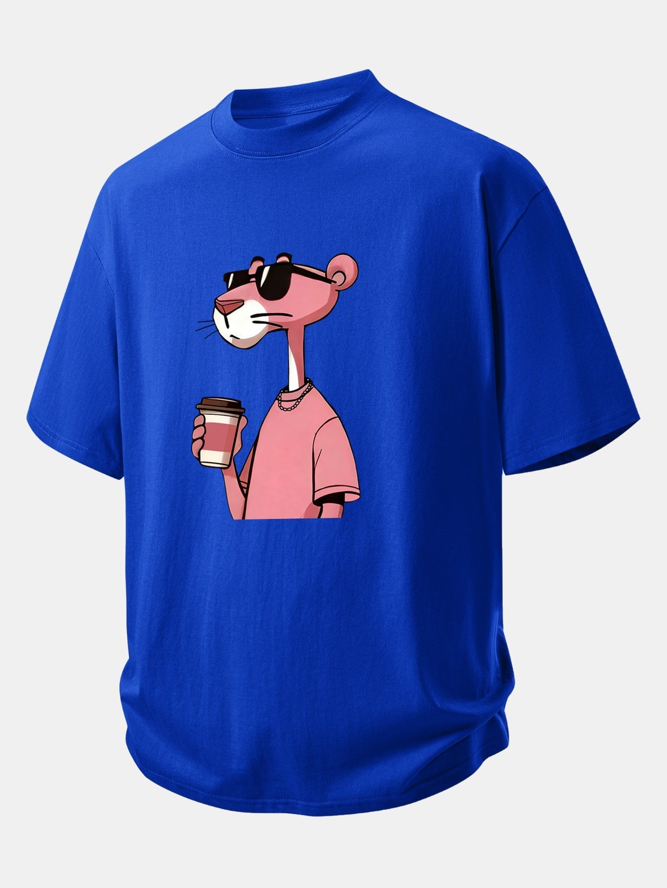 Casual Fit Pink Panther Coffee Print Cotton Tee