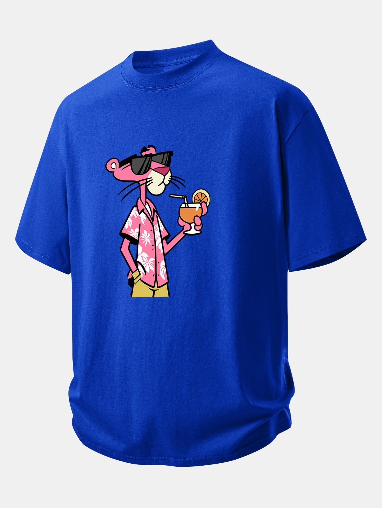 Relaxed Fit Pink Panther Print Cotton Tee for Vacation