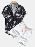 Bamboo Leaf Print Button-Up Shirt and Swim Shorts Set