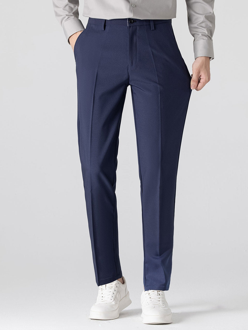 Ribbed Johnny Collar Knit Polo with Contrast Trim & Slim Fit Tapered Trousers
