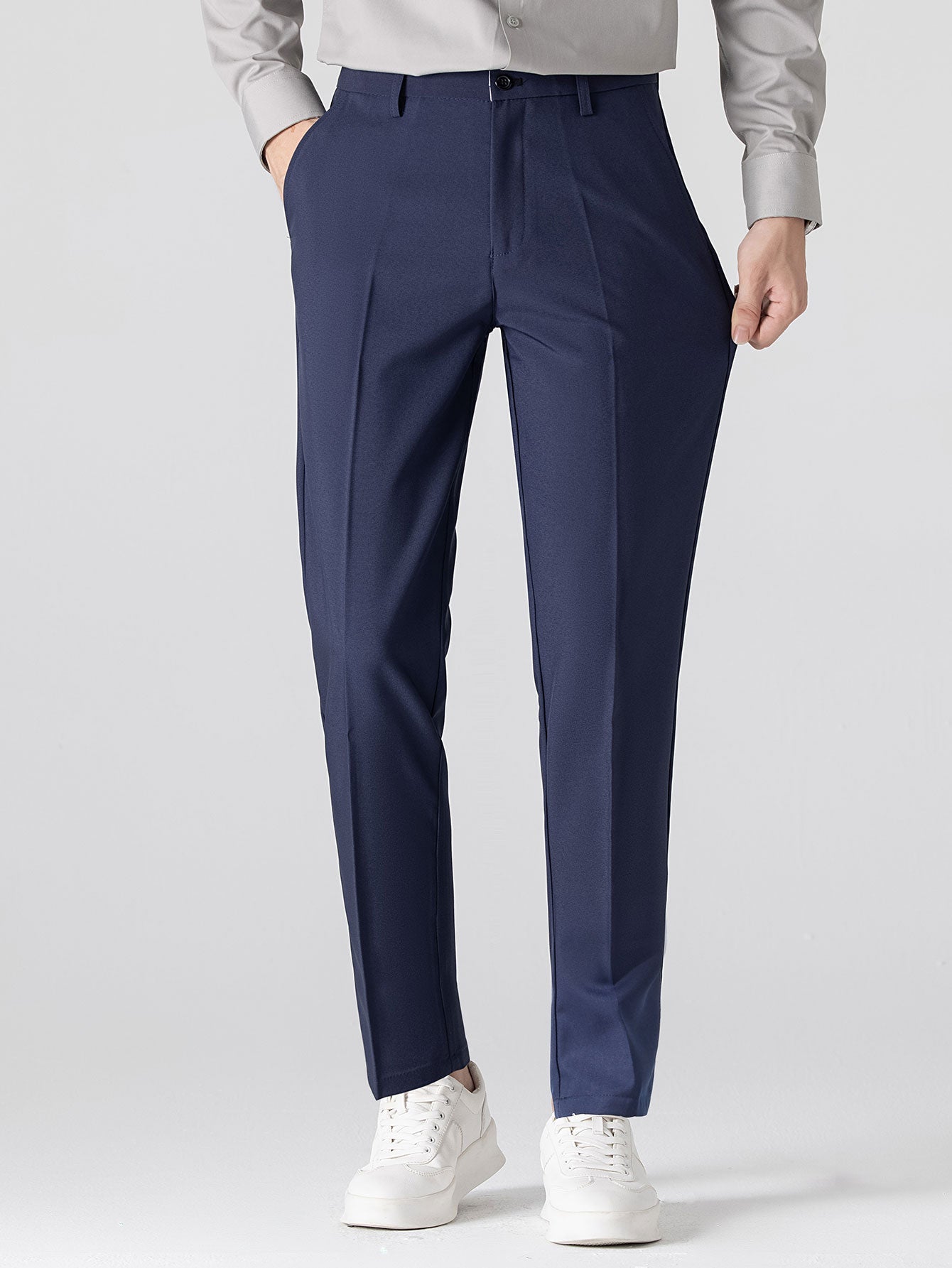 Ribbed Johnny Collar Knit Polo with Contrast Trim & Slim Fit Tapered Trousers