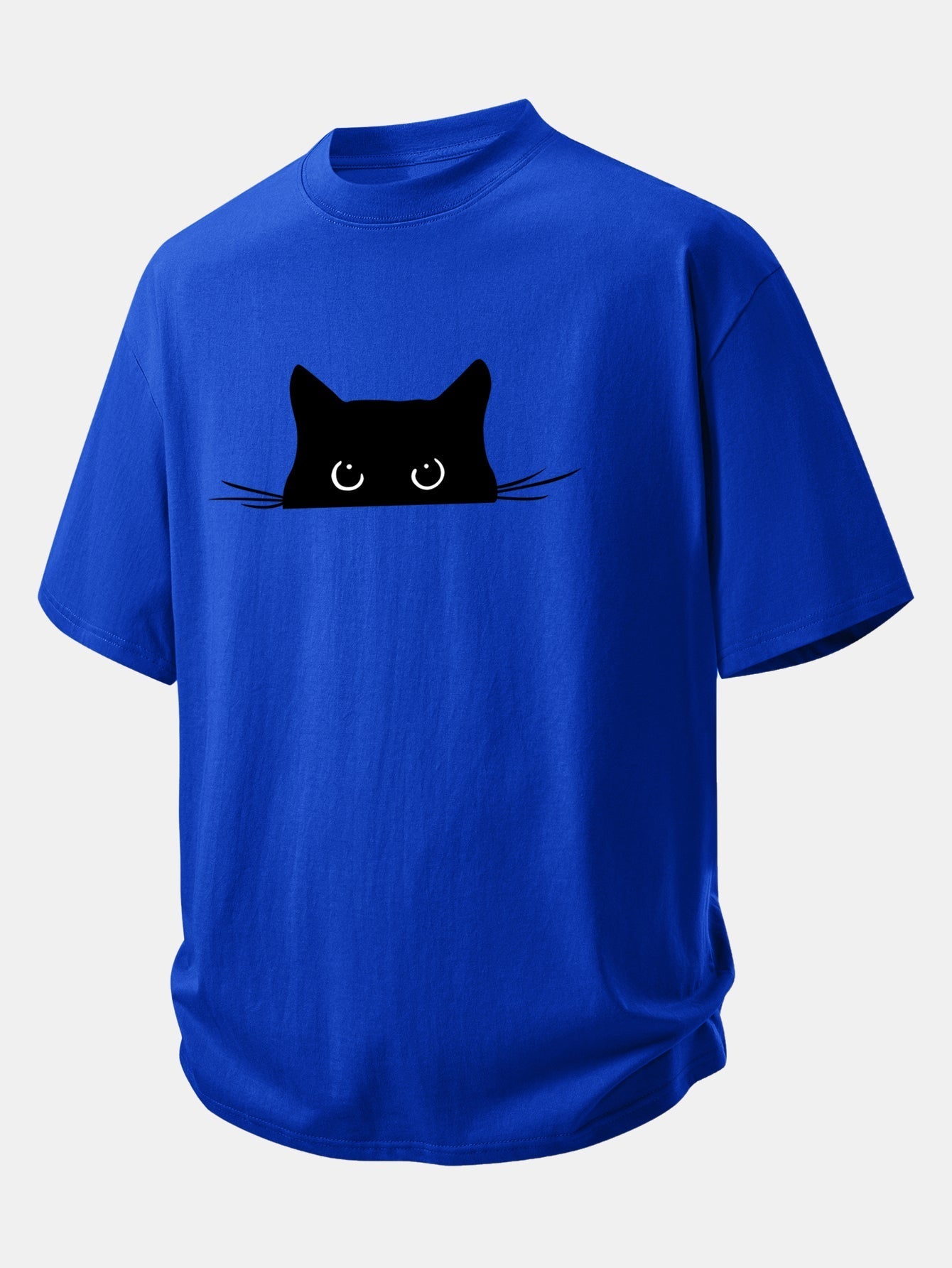 Comfortable Black Cat Print Cotton Tee
