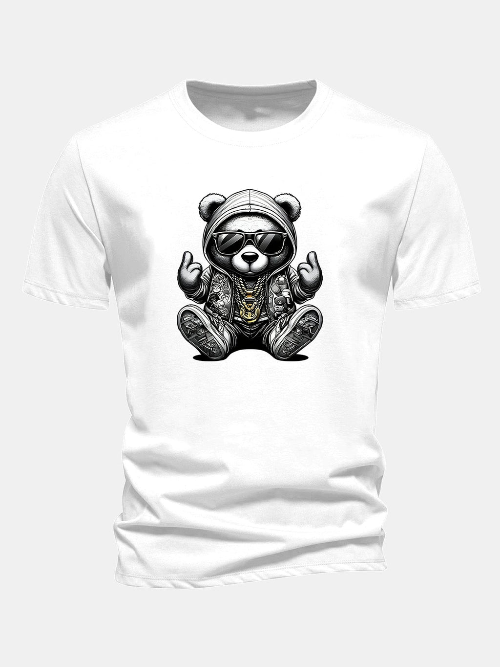 Classic Fit Cotton T-Shirt with Hip Hop Bear Graphic