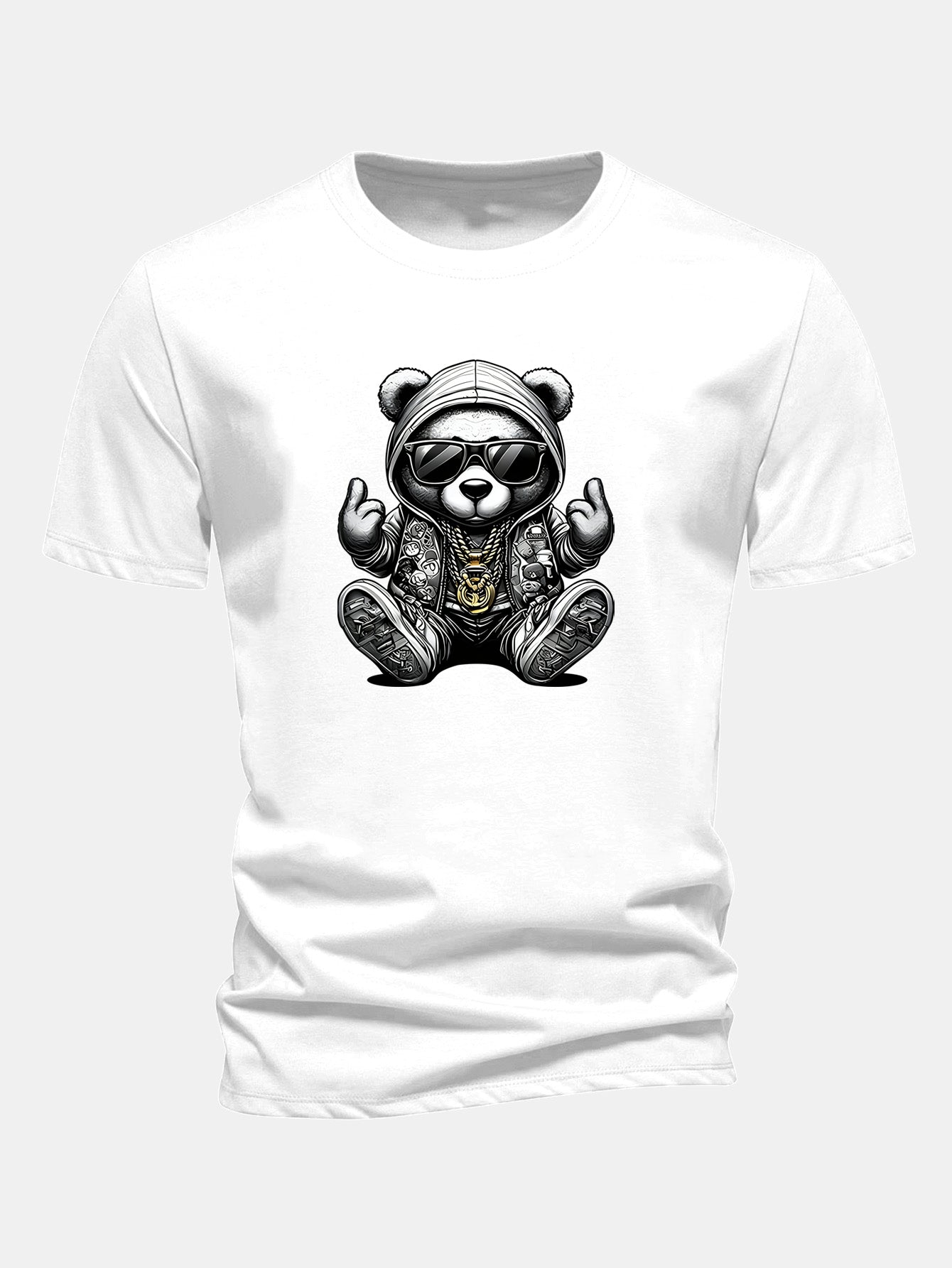 Classic Fit Cotton T-Shirt with Hip Hop Bear Graphic