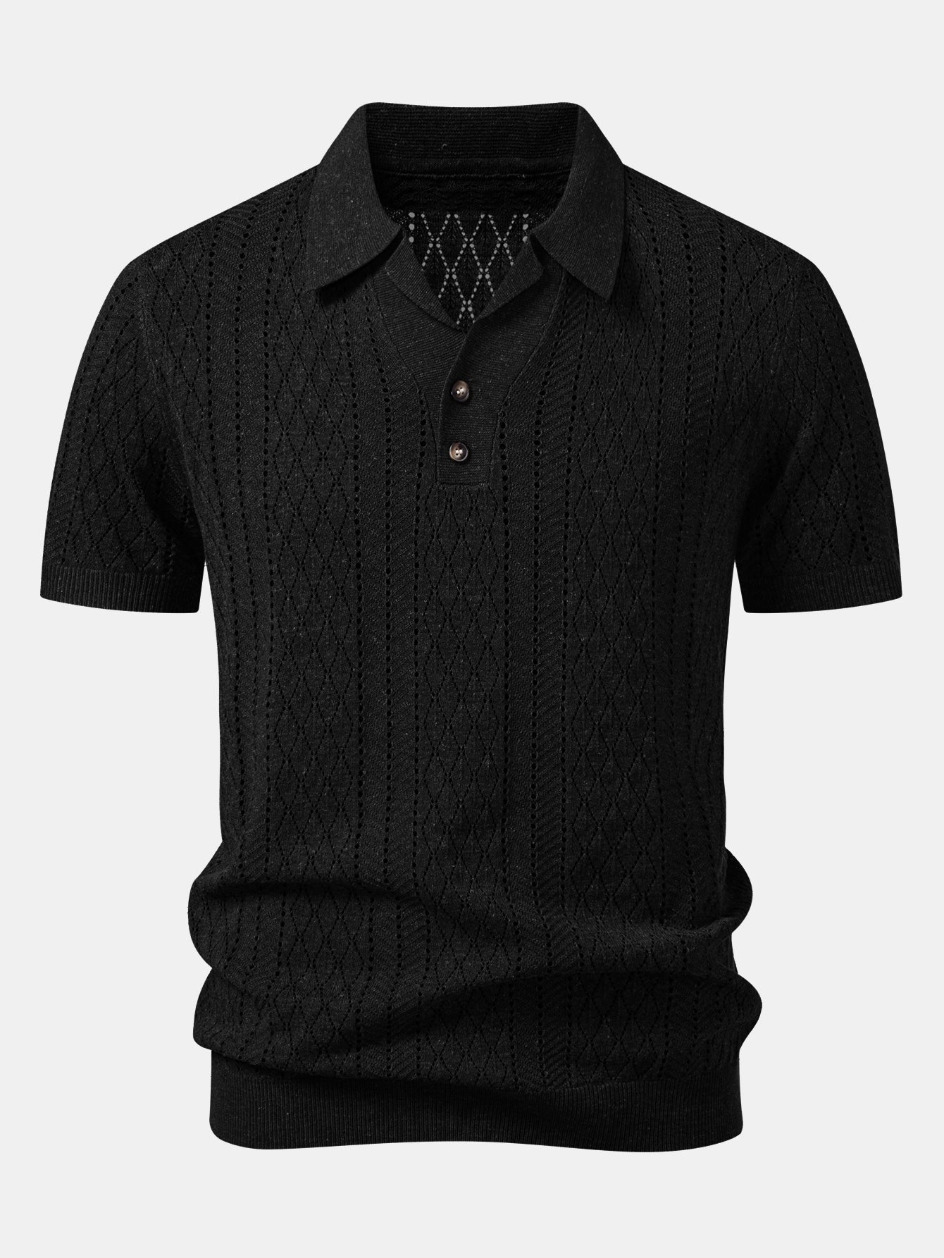 Open Knit Polo with Geometric Design