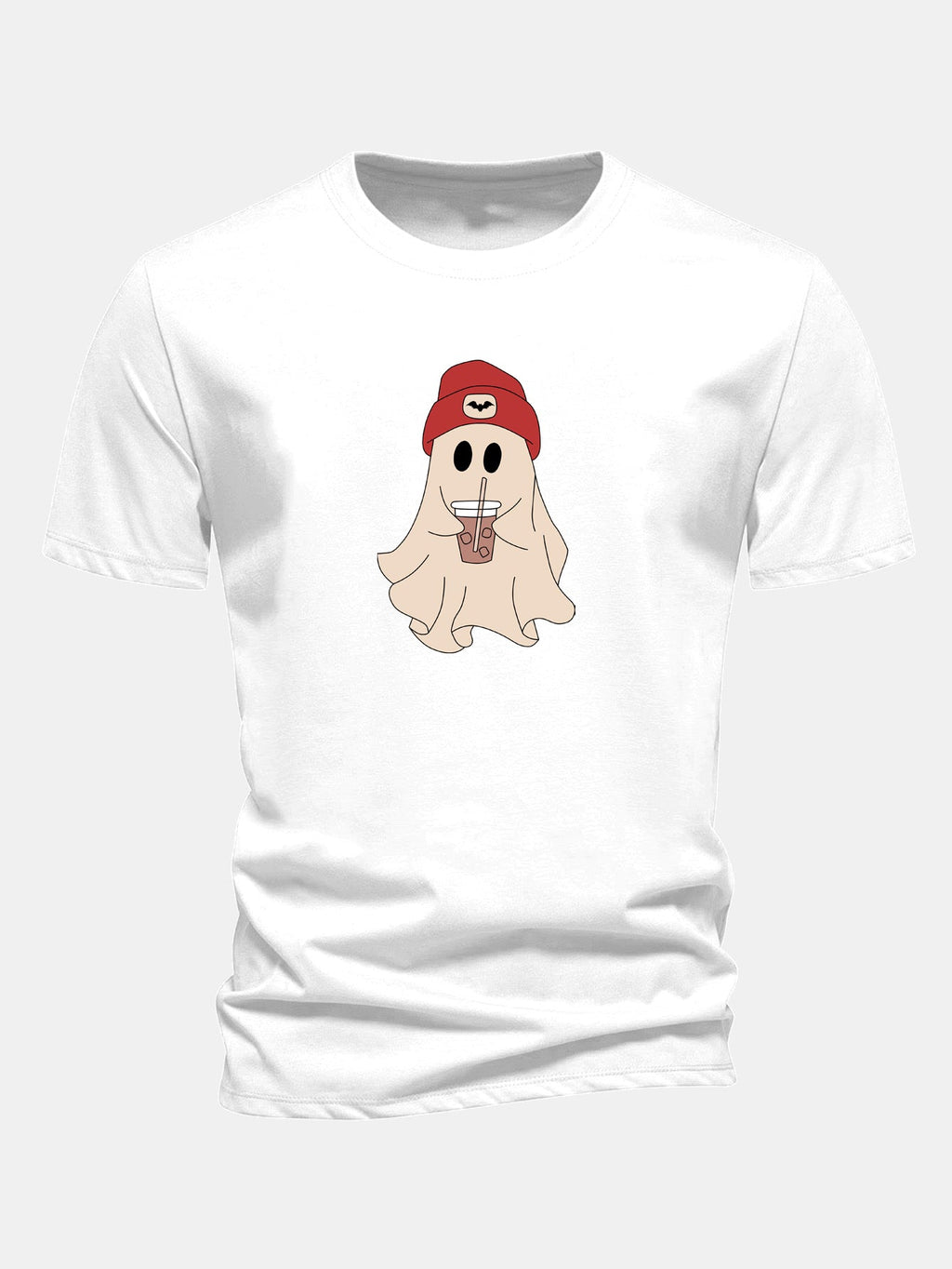 Classic Fit Red Cotton T-Shirt with Ghost Print