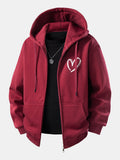 Heart Pattern Zip-Up Hoodie