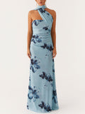 Elegant Floral Print Off-the-shoulder Maxi Dress