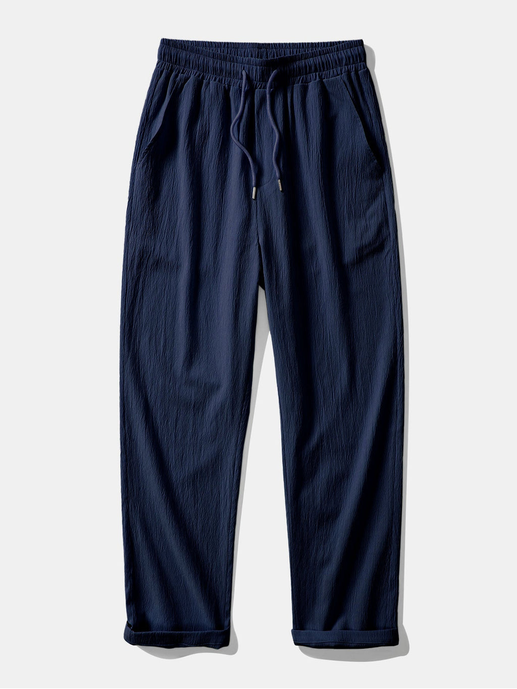 Textured Crinkle Button-Up Shirt with Straight-Leg Trousers