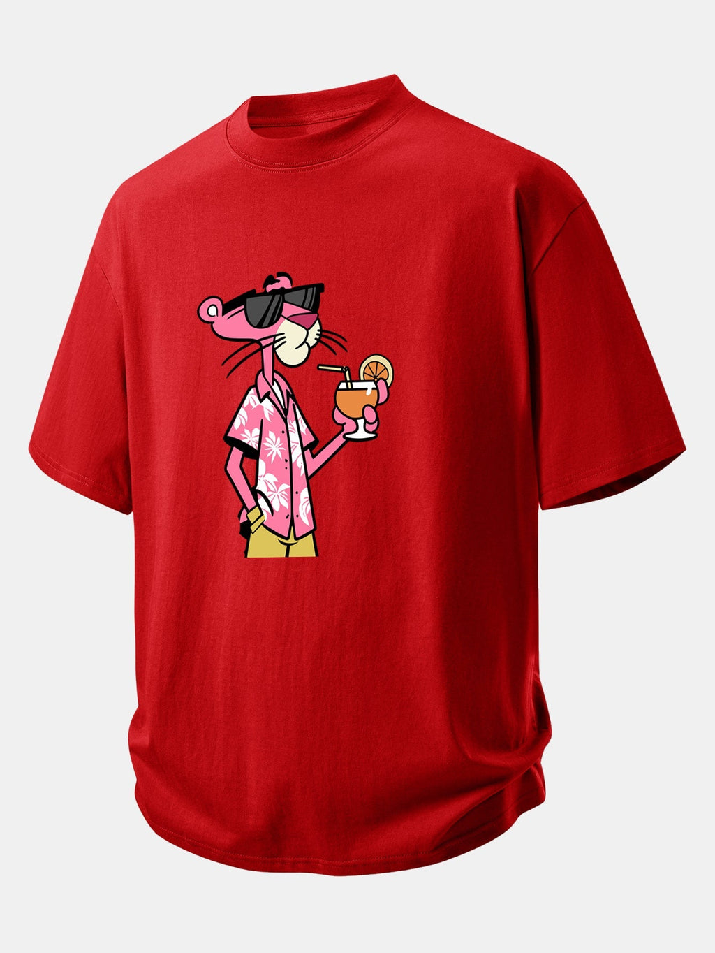 Relaxed Fit Pink Panther Print Cotton Tee for Vacation