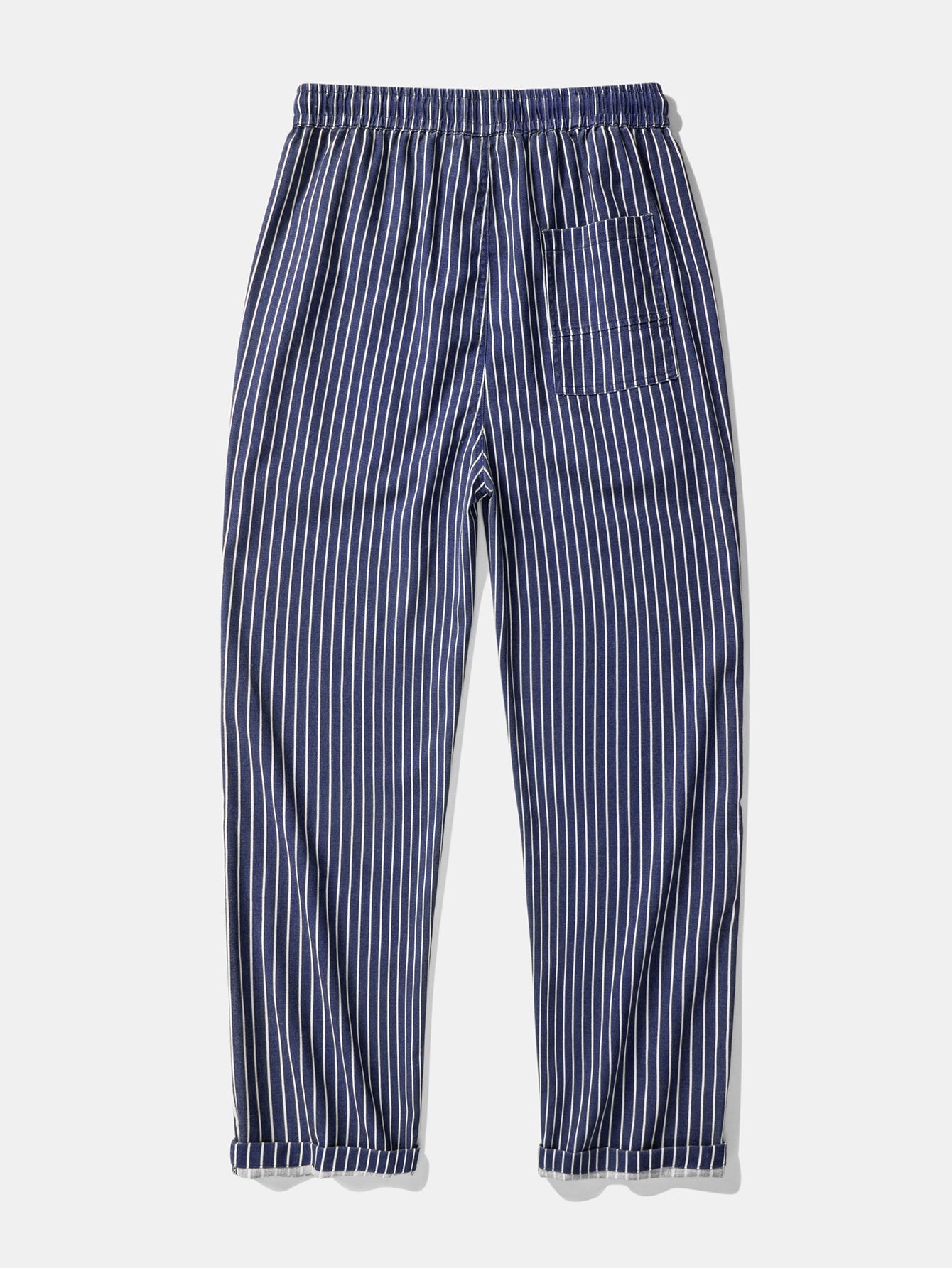 Linen-Rayon Blend Button-Up Shirt with Striped Straight-Leg Linen Pants