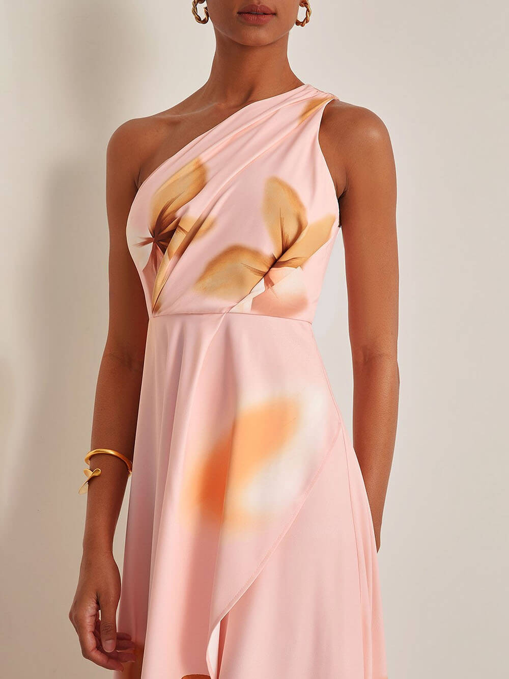 Elegant Off-Shoulder Pleated Large Floral Print Slit Party Maxi Dress