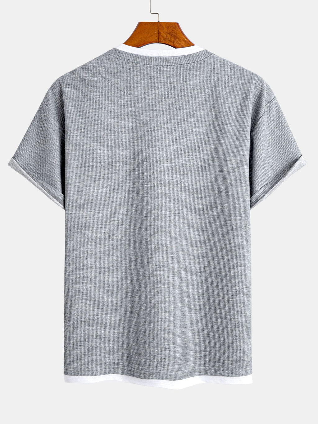 Comfortable 2-in-1 Notched Collar Waffle T-Shirt & Pleated Waffle Straight Leg Pants