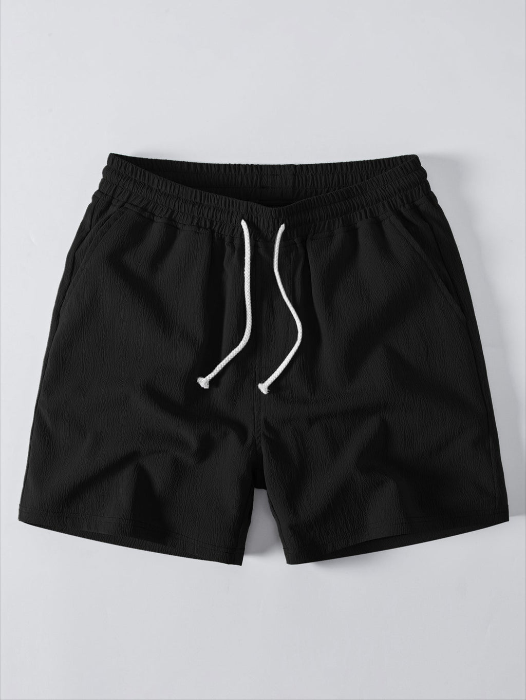 Geometric Jacquard Eyelet Cuban Shirt with Crinkle Textured 5" Drawstring Shorts