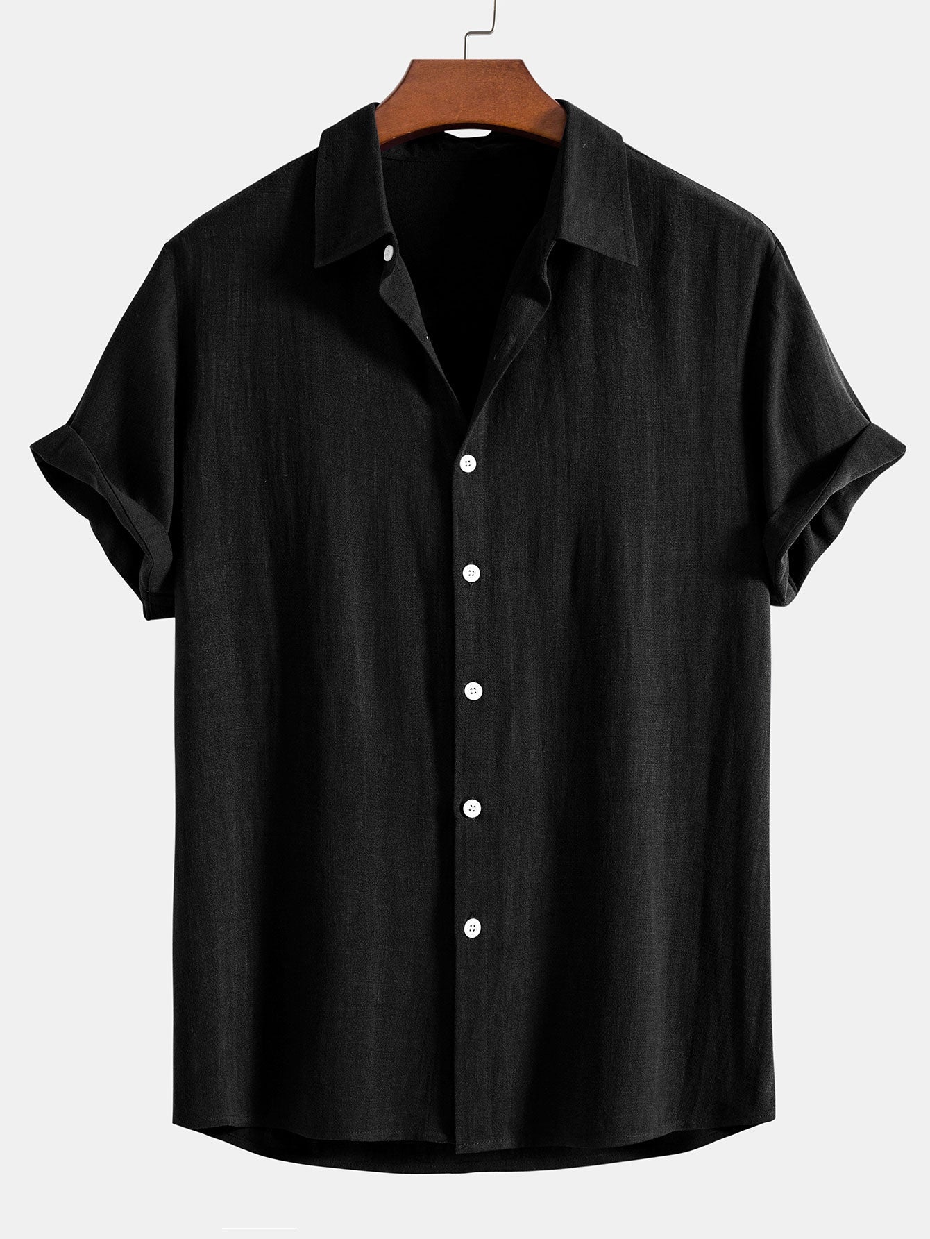 Linen-Rayon Blend Button-Up Shirt with Crinkle Textured 5" Drawstring Shorts