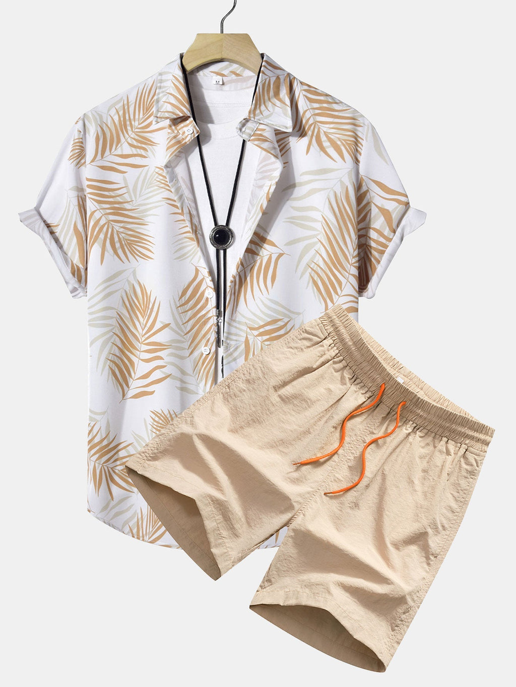 Leaf Pattern Button-Up Shirt and Swim Shorts Set