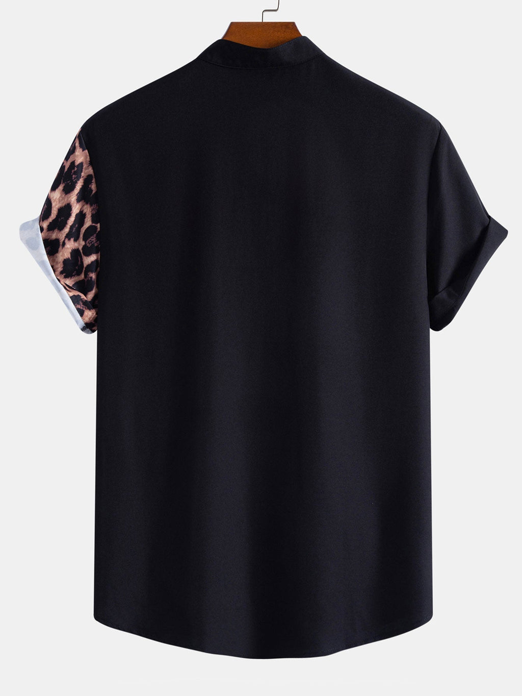 Leopard Print Patchwork Stand Collar Blouse