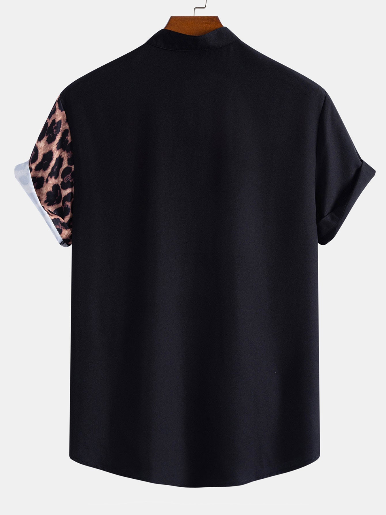 Leopard Print Patchwork Stand Collar Blouse