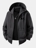 Zip-Up Hoodie with Black Cat Print