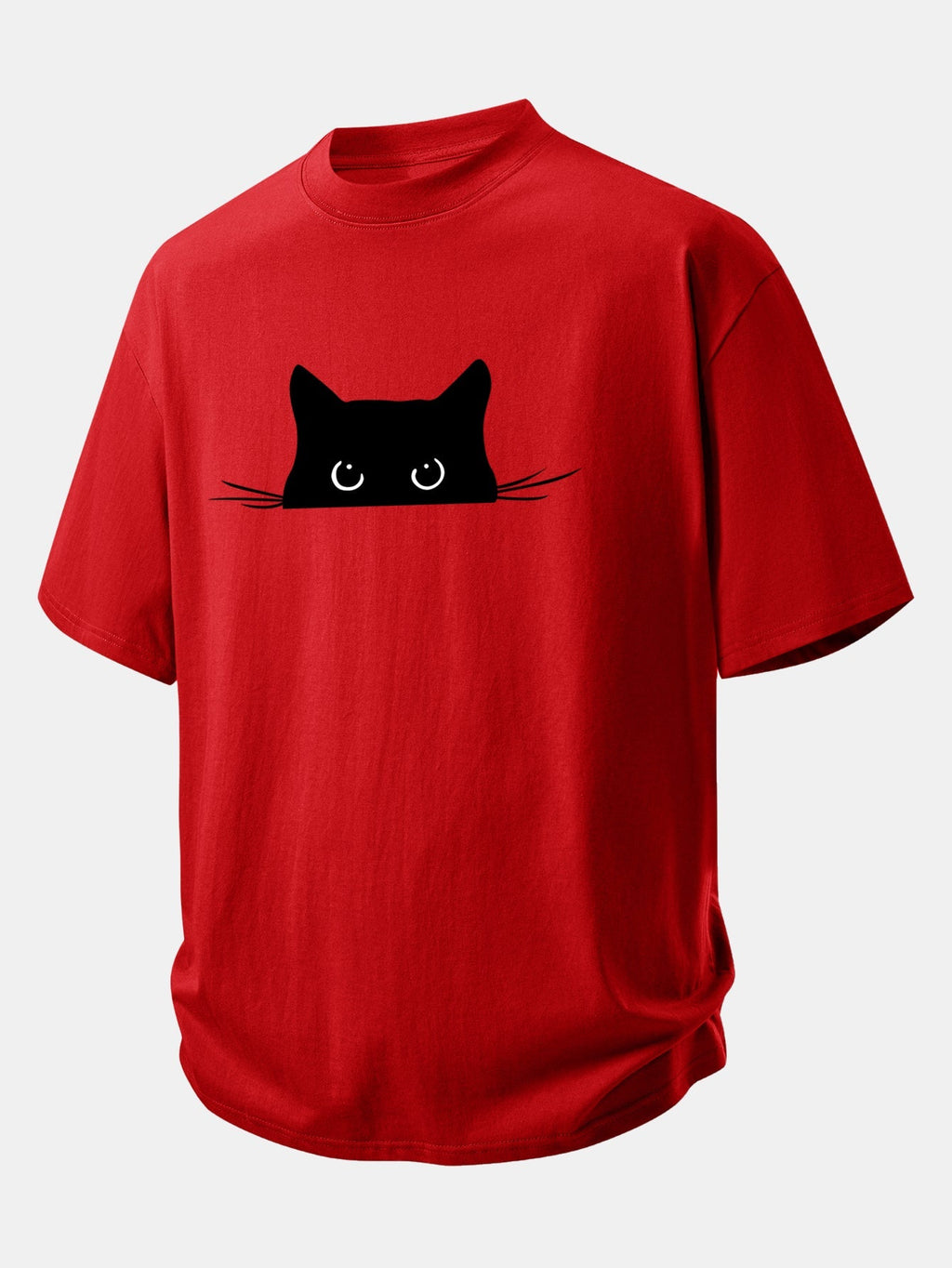 Comfortable Black Cat Print Cotton Tee