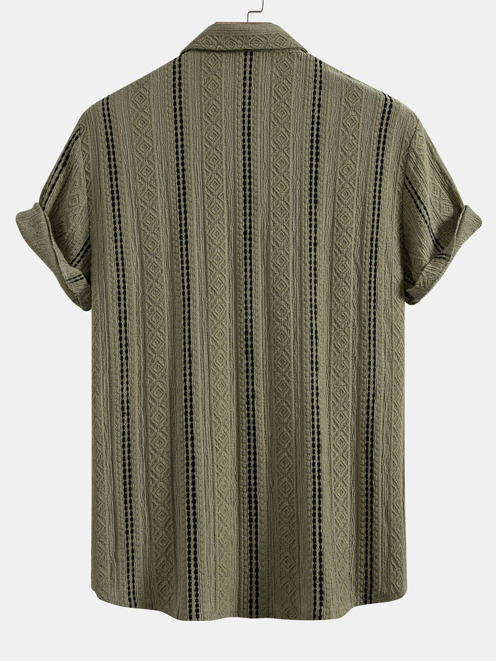 Geometric Striped Jacquard Button-Up Shirt with Crinkle Textured 5" Drawstring Shorts