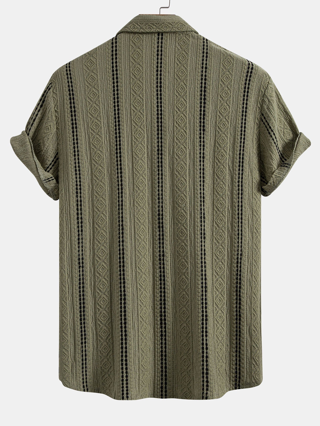 Geometric Striped Jacquard Button-Up Shirt with Crinkle Textured 5" Drawstring Shorts