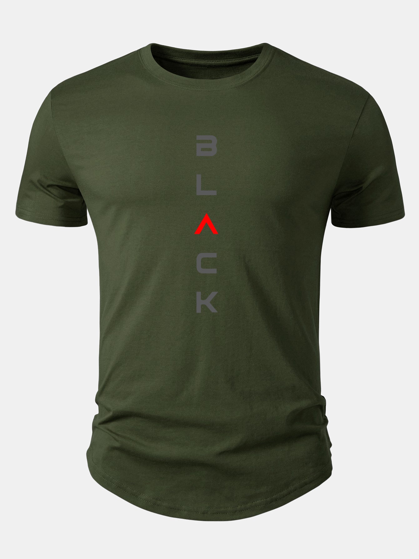 Black Graphic Cotton T-Shirt with Arc Hem