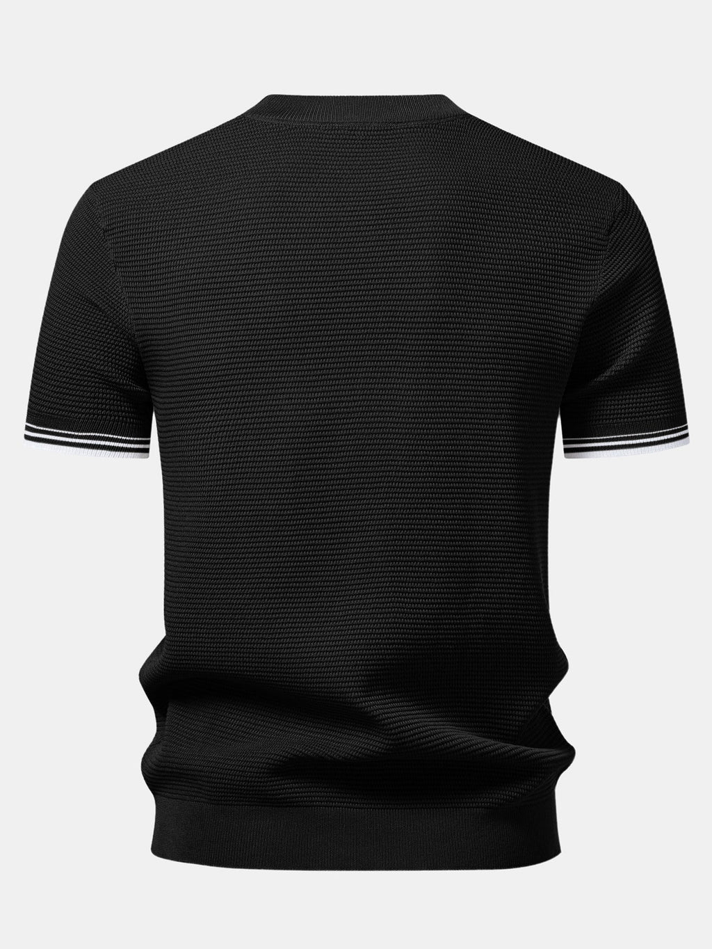 Ribbed Knit T-Shirt with Contrast Stripe Trim