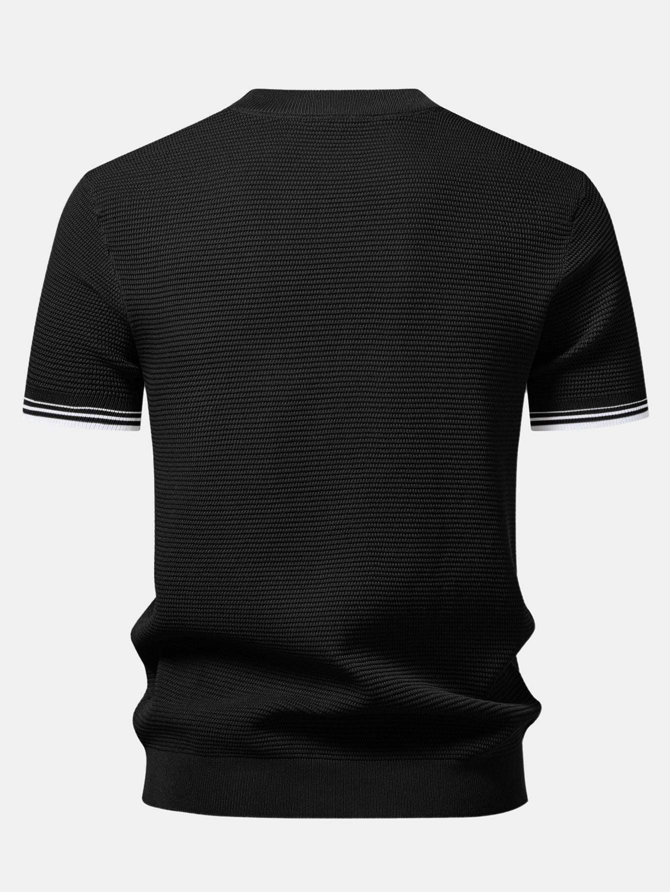 Ribbed Knit T-Shirt with Contrast Stripe Trim