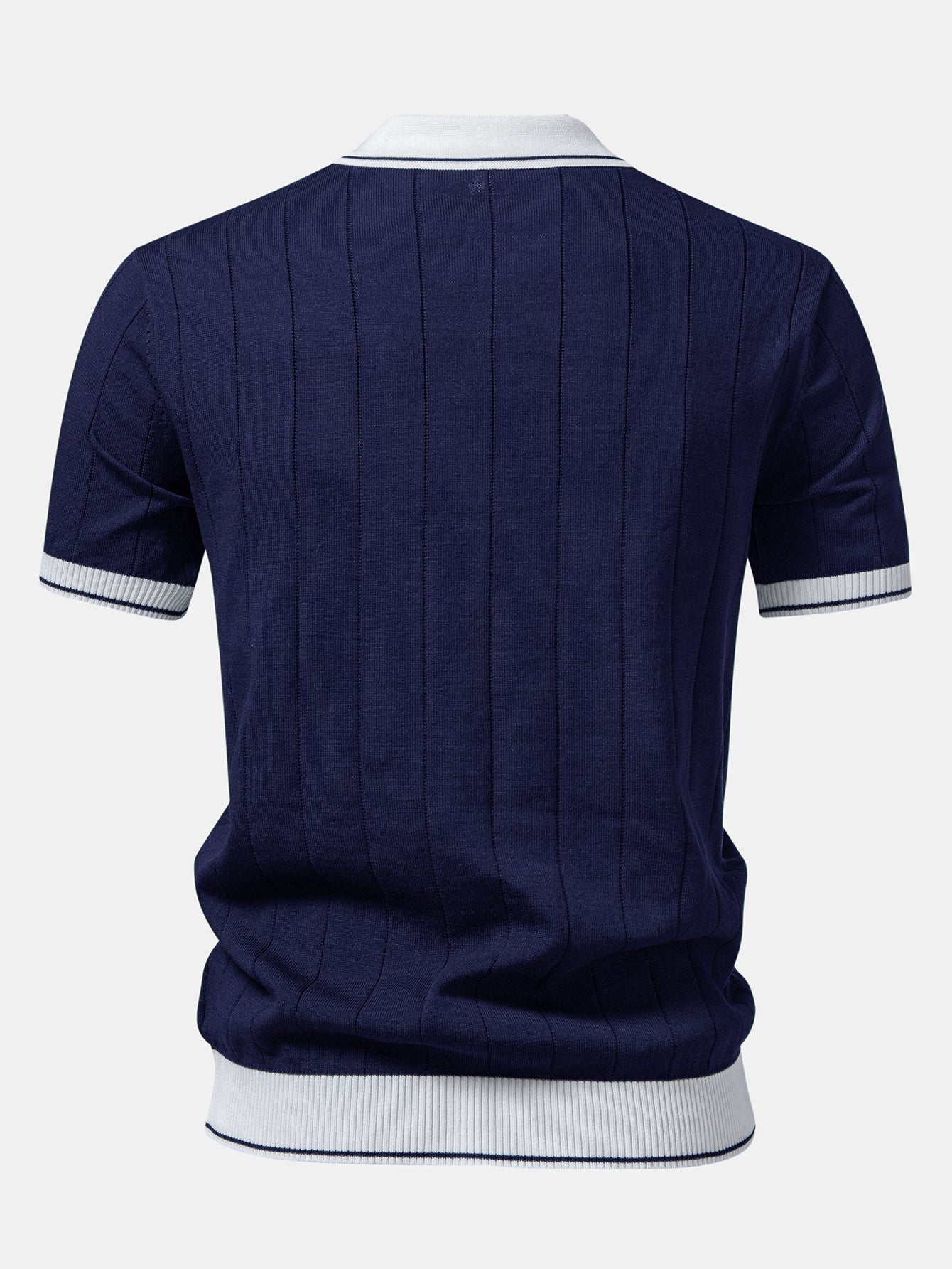 Ribbed Knit Polo with Contrast Trim and Johnny Collar