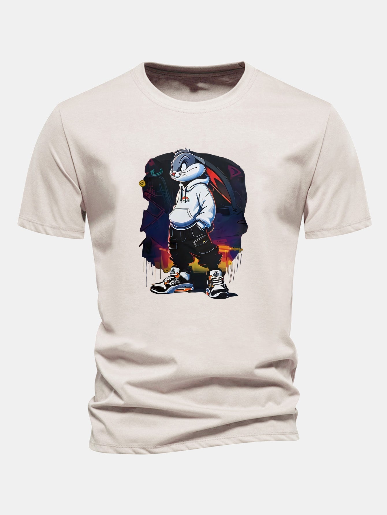 Classic Fit Cotton T-Shirt with Cartoon Rabbit Design