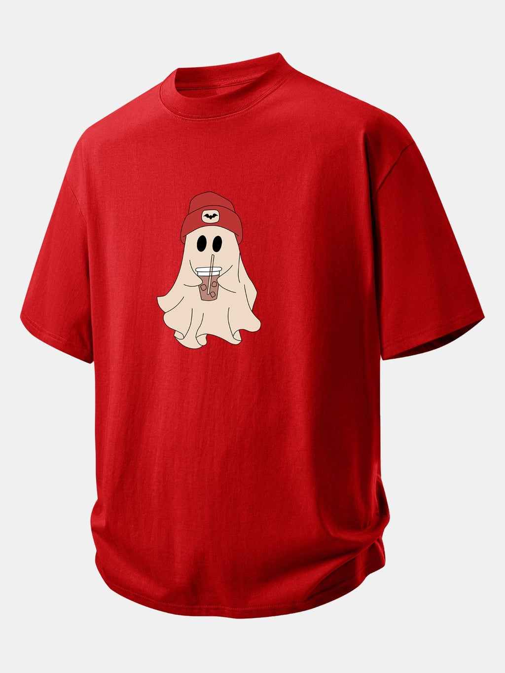 Comfortable Red Ghost Print Cotton T-Shirt