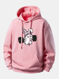 Relaxed Fit Hoodie with Fitness Rabbit Print