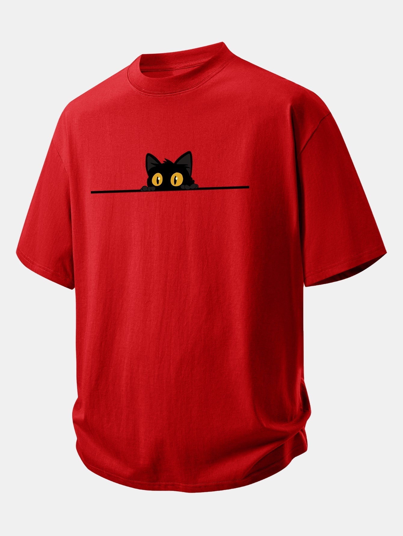 Comfortable Black Cat Print Cotton Tee