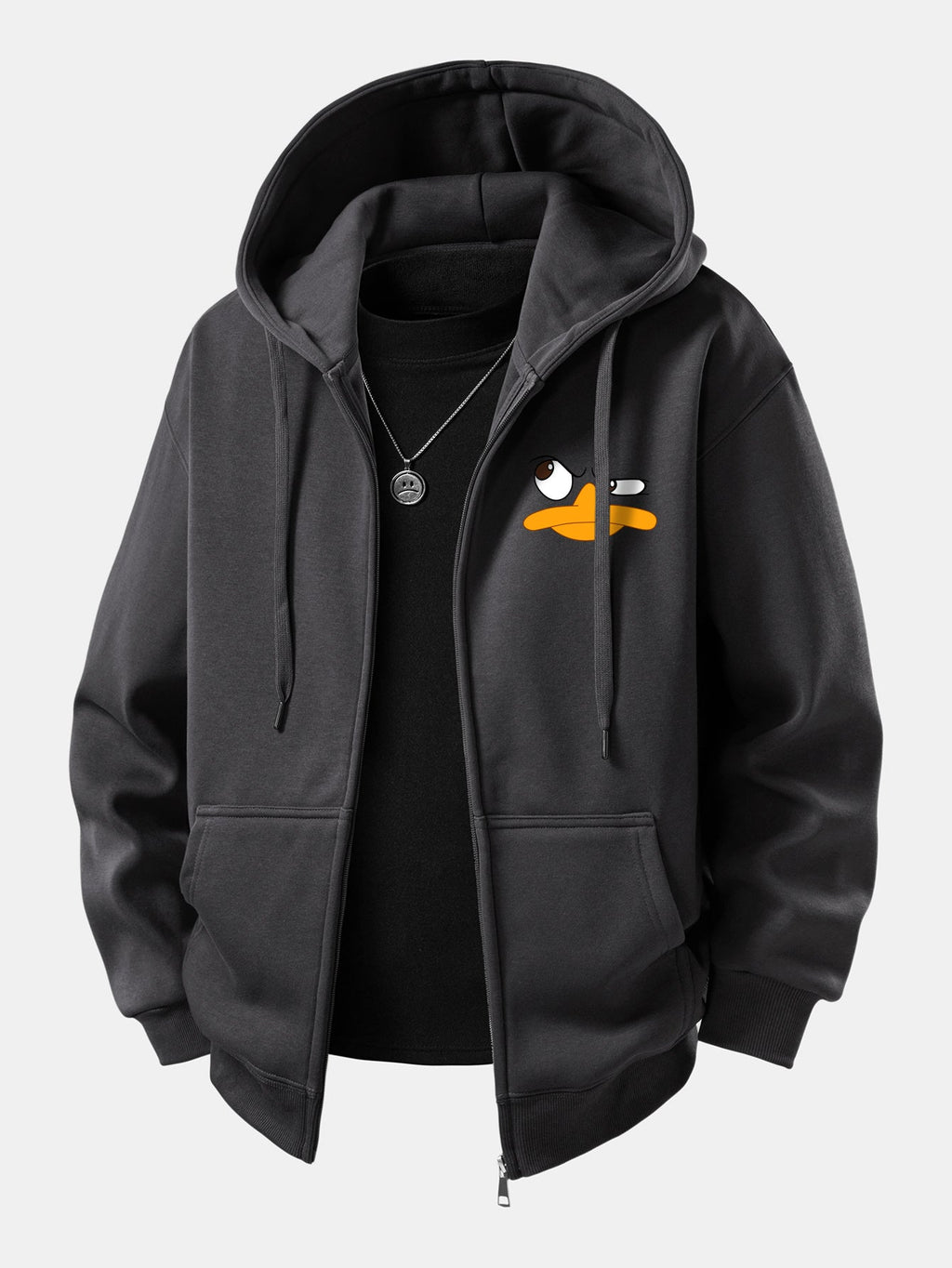 Zip-Up Hoodie with Emoji Duck Print